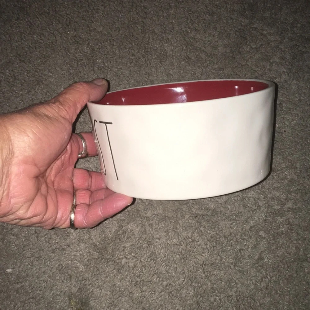 Rae Dunn Artisan Collection by Magenta Doggie Bowl White w Red Interior … - Picture 5 of 6